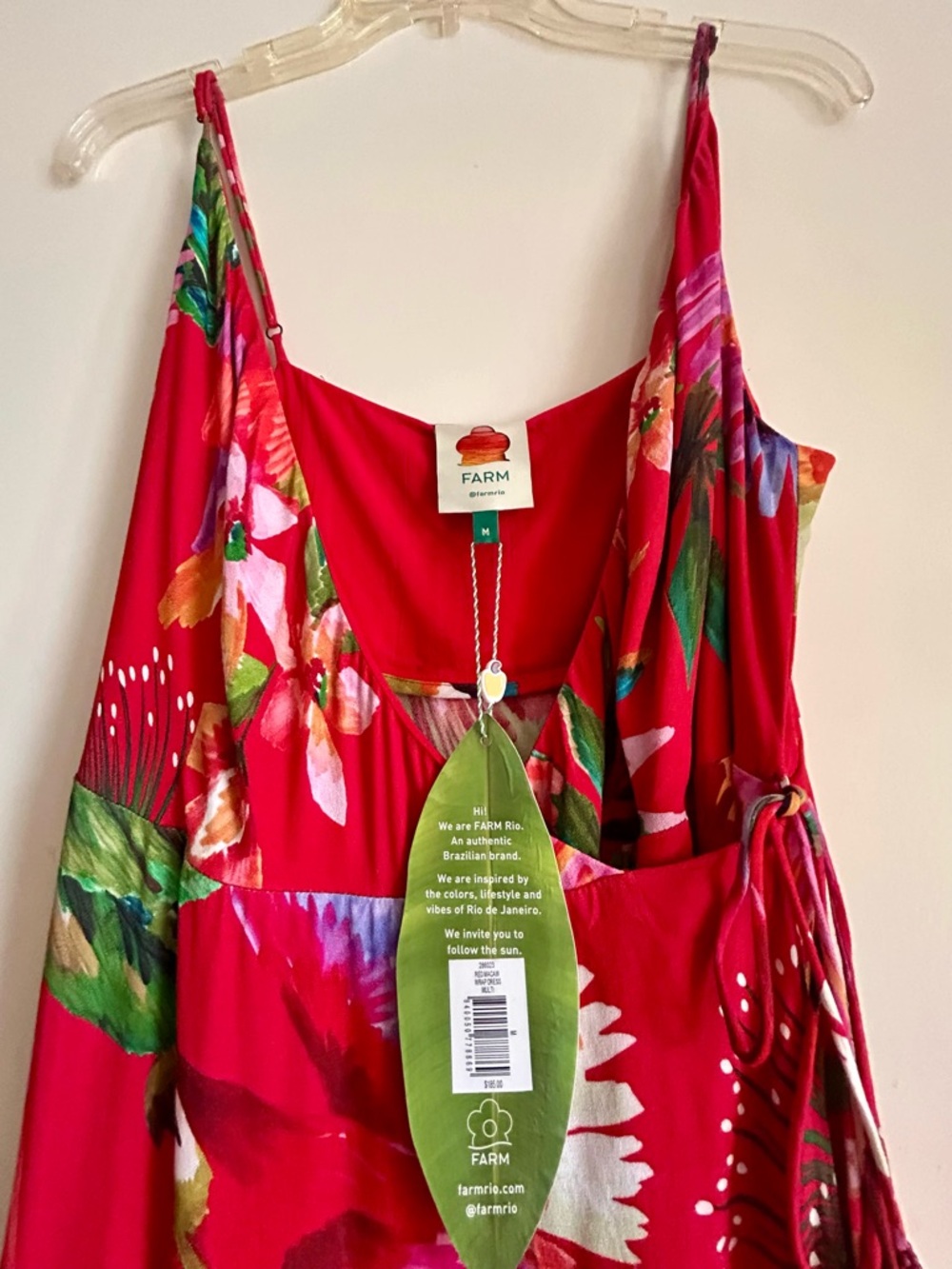 Farm Rio Red Macaw Wrap Dress Midi Ruffle Dress - NWT - Picture 5 of 6